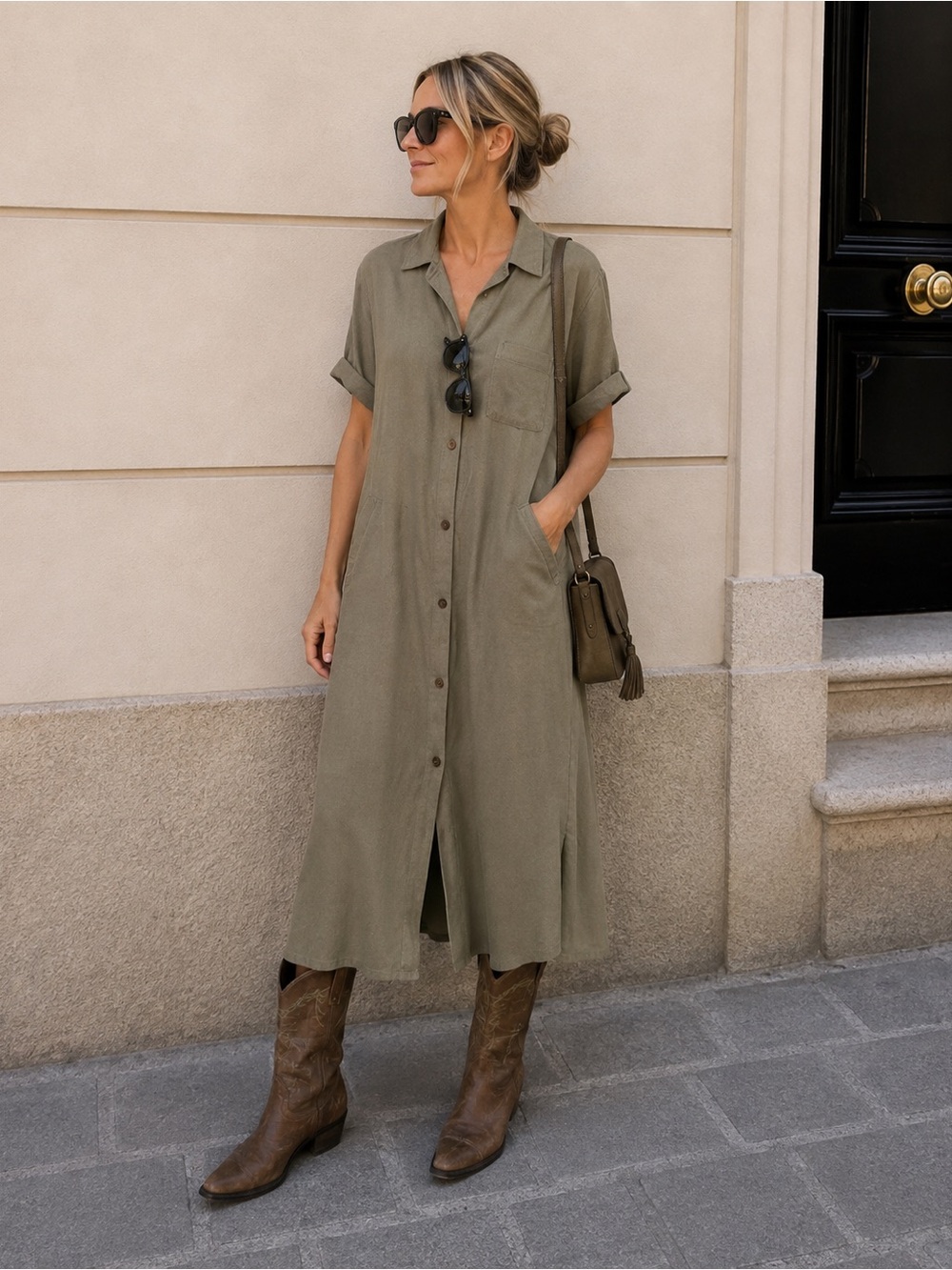 Marina Sport stretch button front shirt dress